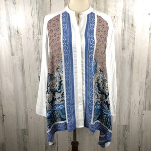 Chico’s Blue Brown Long Sleeve Button Down Sz 1